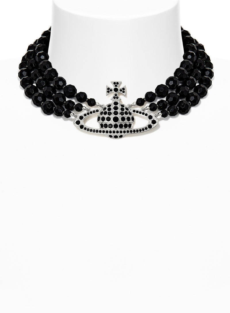 Messaline Three Row Choker - Silver/Black - 6303002E-02P178-CN