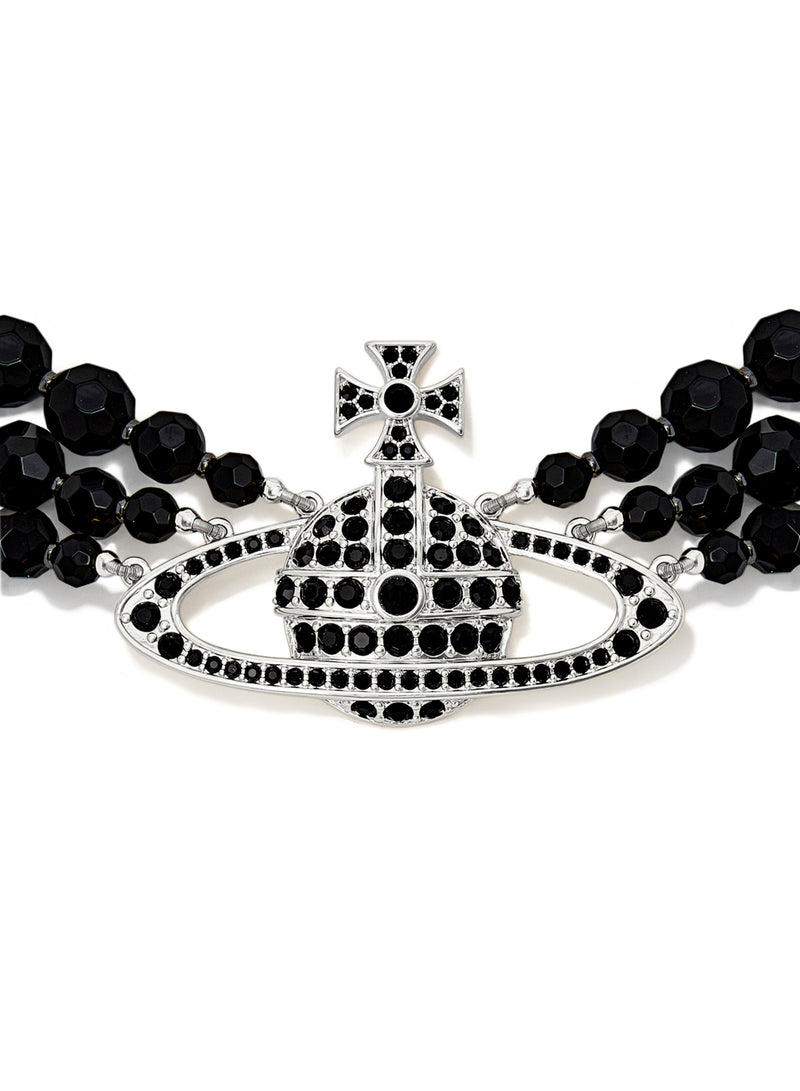 Messaline Three Row Choker - Silver/Black - 6303002E-02P178-CN