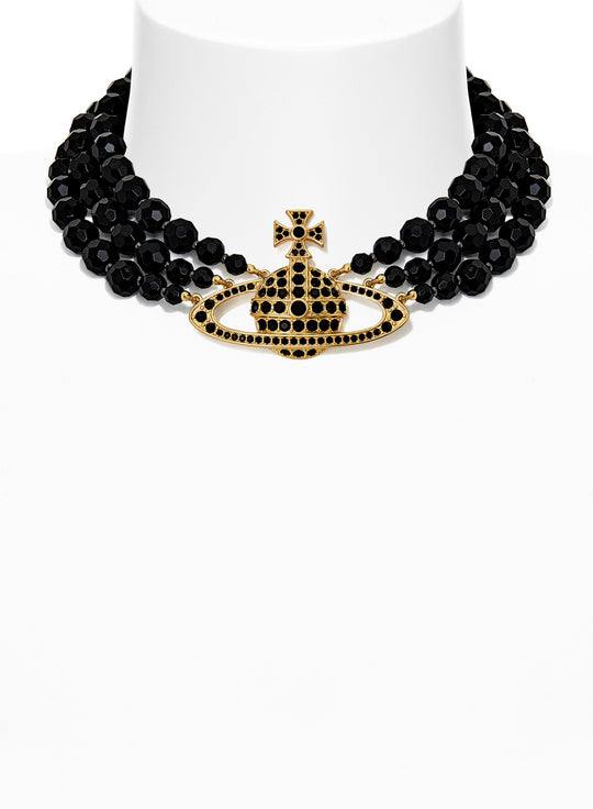 Messaline Three Row Choker - Gold/Black - 6303002E-02R567-CN