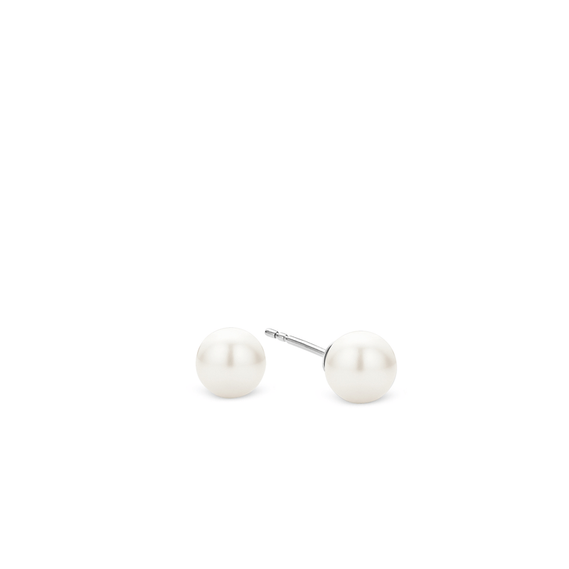 Pearl Stud Earrings - Silver - 7386PW