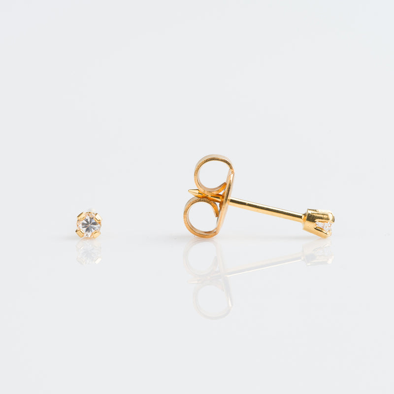 Cubic Zirconia Stud Earrings, 2mm - 9ct Gold- 7509-3020