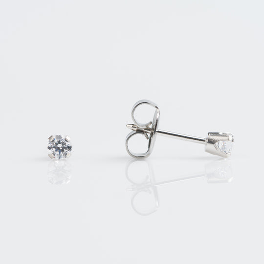 Cubic Zirconia Stud Earrings, 3mm - 9ct White Gold - 7509-3065