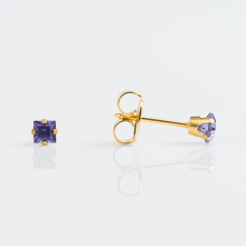Princess Cut Tanzanite Stud Earrings - 9ct Gold - 7509-3428