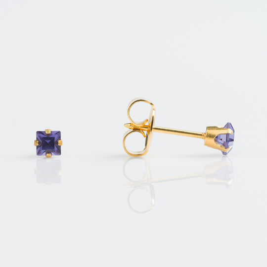 Princess Cut Tanzanite Stud Earrings - 9ct Gold - 7509-3428