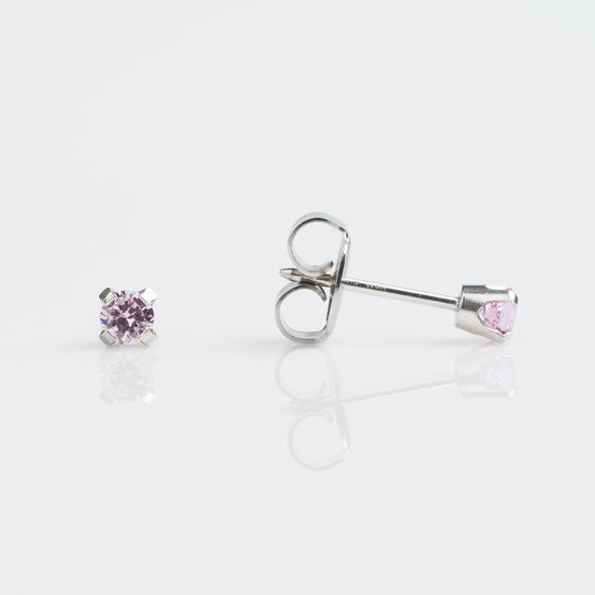 Pink Cubic Zirconia Stud Earrings, 3mm - 9ct White Gold - 7509-5050