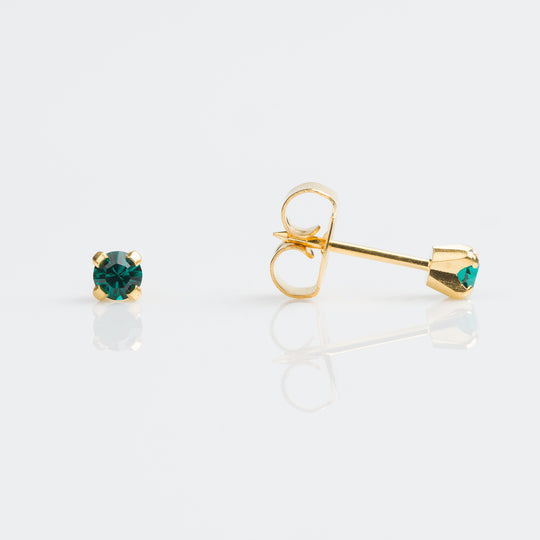 Emerald Stud Earrings, 3mm - Gold - 7511-0105