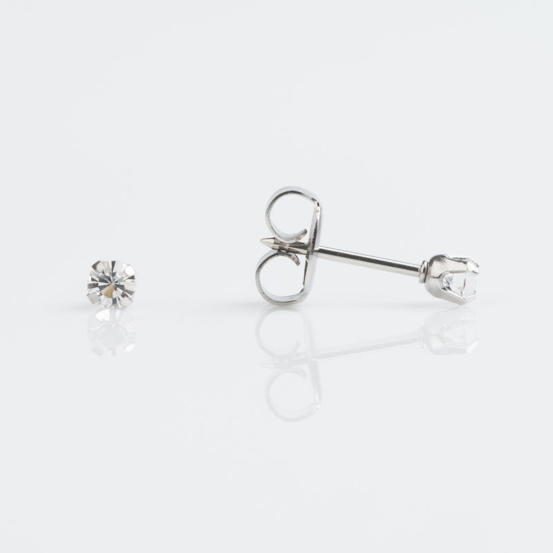 Crystal Stud Earrings, 3mm - Stainless Steel - 7512-0104