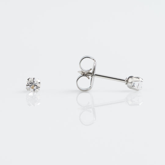 Crystal Stud Earrings, 3mm - Stainless Steel - 7512-0104