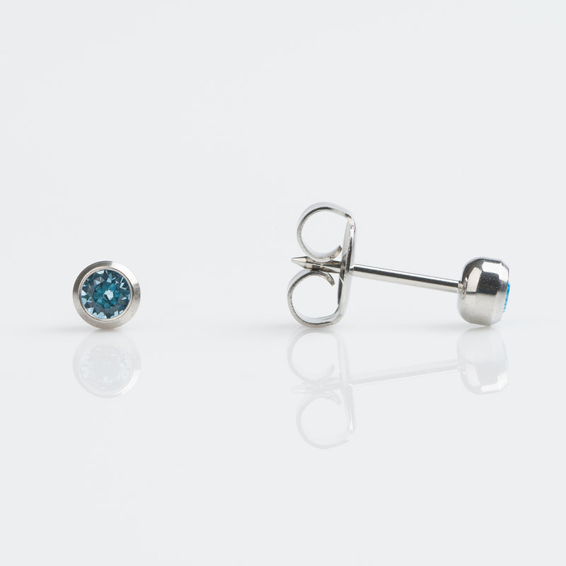 Aquamarine Stud Earrings, 4mm - Stainless Steel - 7512-0203