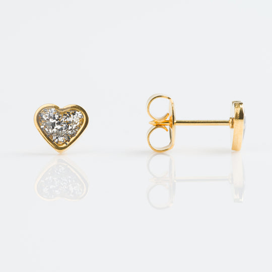 Glitter Heart Stud Earrings, 7mm - Gold - 7523-3564