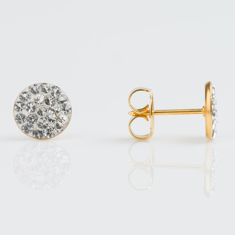 Flat Crystal Stud Earrings, 8mm - Gold - 7523-3704