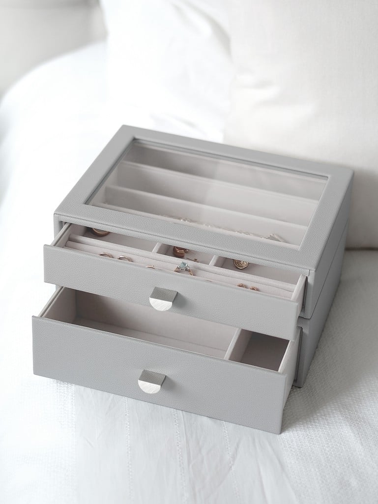 Classic 2 Drawer Jewellery Box - Pebble Grey - 76059