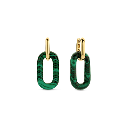 Milano Malachite Oval Link Earrings - Gold - 7843MA