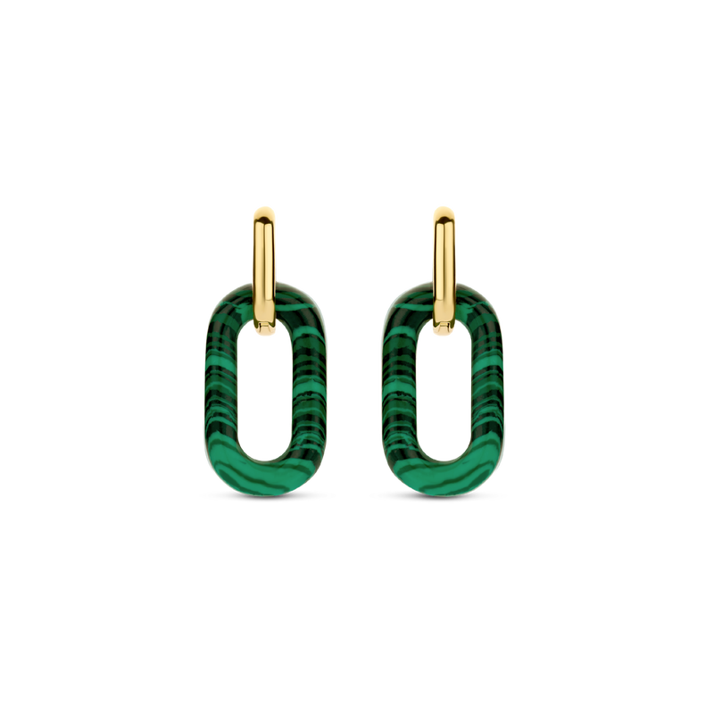 Milano Malachite Oval Link Earrings - Gold - 7843MA