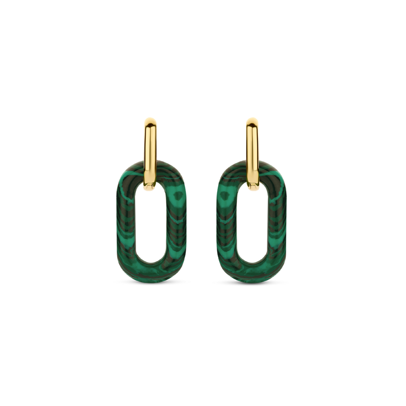 Milano Malachite Oval Link Earrings - Gold - 7843MA