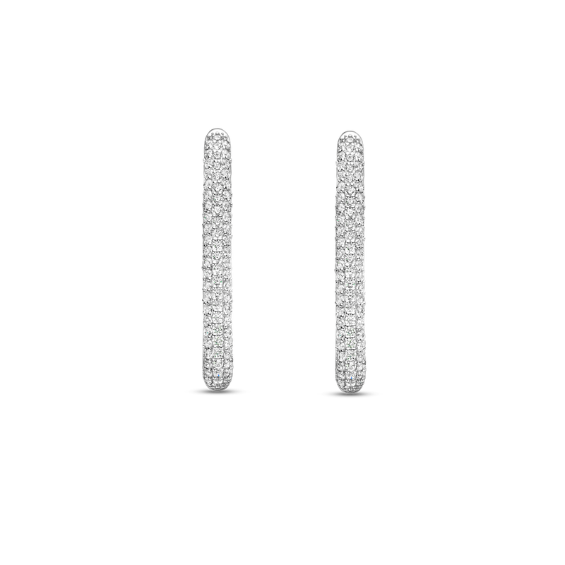 Milano Oval Pave Hoop Earrings - Silver - 7902ZI