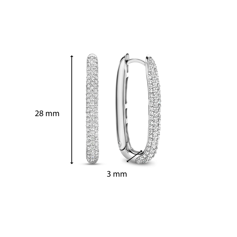 Milano Oval Pave Hoop Earrings - Silver - 7902ZI