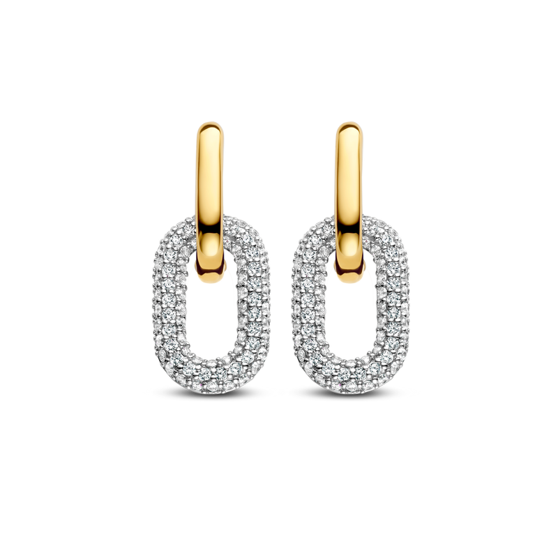 Milano Pave Oval Link Earrings - Gold - 7904ZY