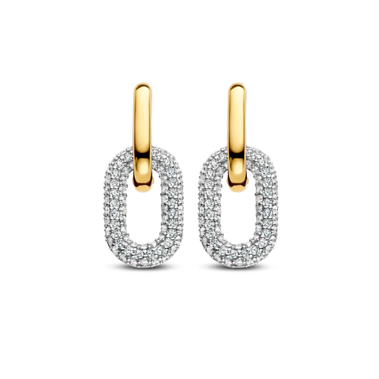 Milano Pave Oval Link Earrings - Gold - 7904ZY