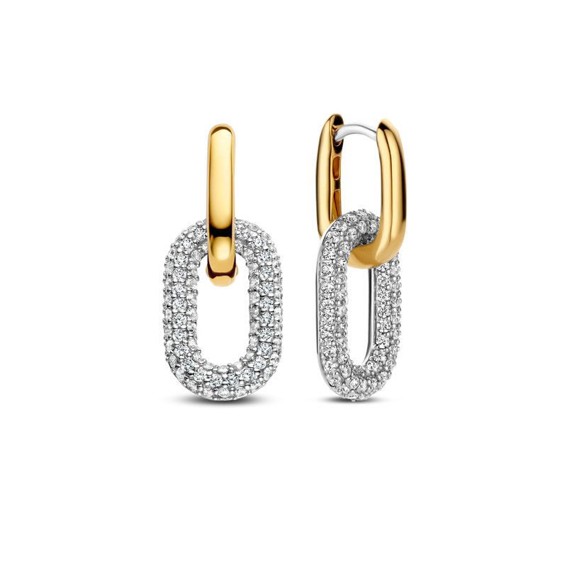 Milano Pave Oval Link Earrings - Gold - 7904ZY