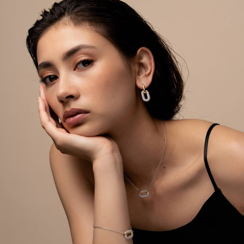 Milano Pave Oval Link Earrings - Gold - 7904ZY