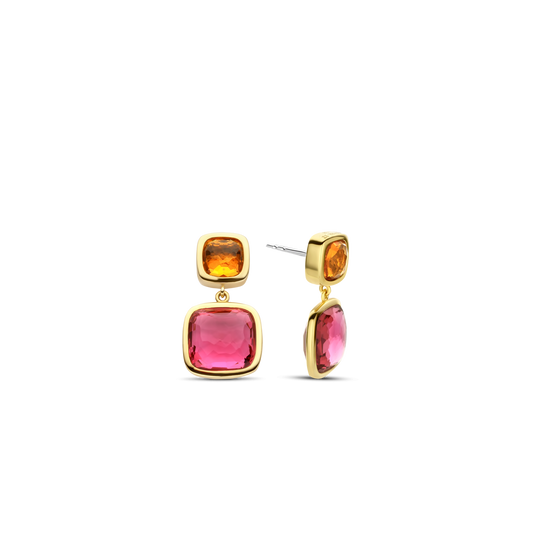Milano Pink & Orange Drop Earrings - Gold - 7908OR