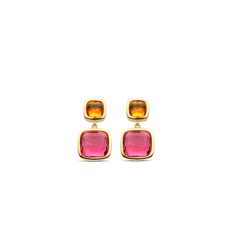 Milano Pink & Orange Drop Earrings - Gold - 7908OR