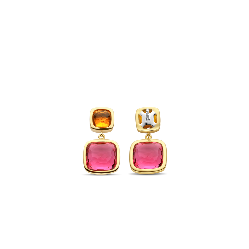 Milano Pink & Orange Drop Earrings - Gold - 7908OR