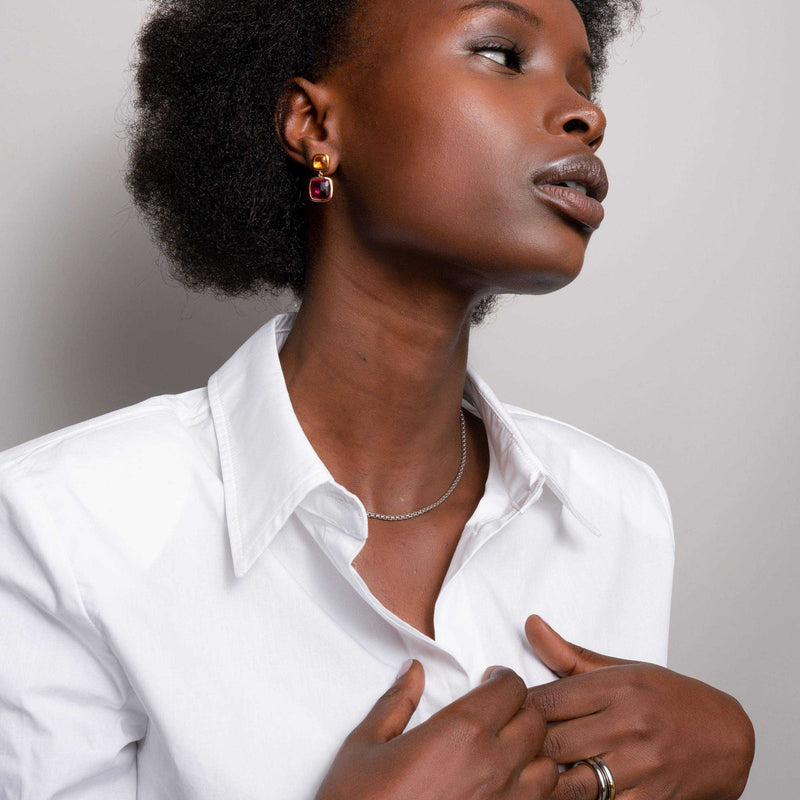 Milano Pink & Orange Drop Earrings - Gold - 7908OR