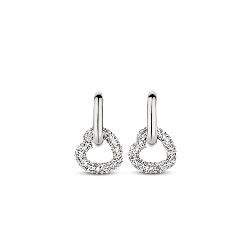 Milano Pavé Heart Earrings - Silver - 7918ZI