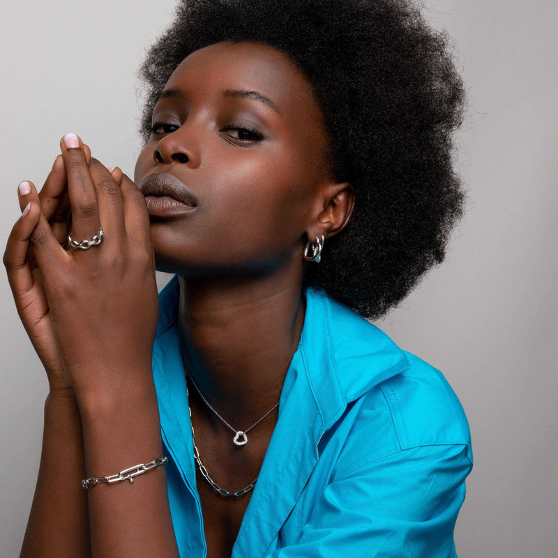 Milano Pavé Heart Earrings - Silver - 7918ZI