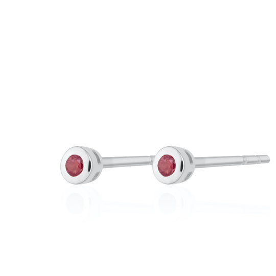 Teeny Tiny July Birthstone Stud Earrings - Silver/Ruby - SPSESBSRUB