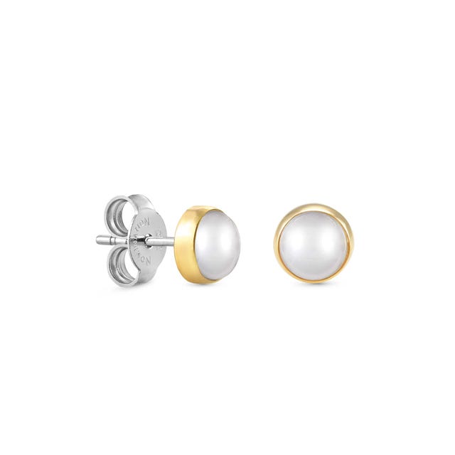 Rounded Stud White Pearl Earrings - Gold - 027842/007