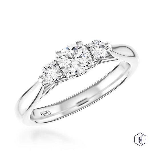 Platinum Round Brilliant Cut Diamond Trilogy Engagement Ring - 0.60ct