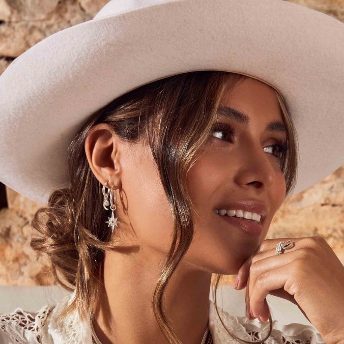 Dainty Moon and Sun Small Hoop Earrings - Silver - SEH582