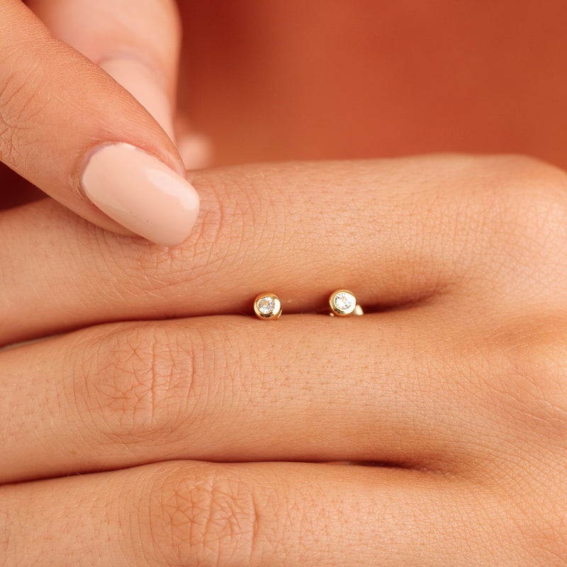 Teeny Tiny April Birthstone Stud Earrings - Gold/Topaz - SPSEGBSWTO