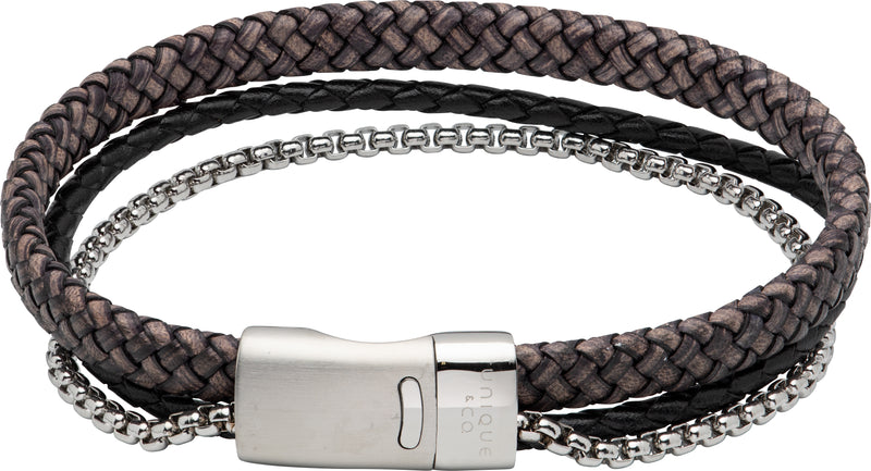 Leather & Chain Bracelet - Antique Black - 21cm - B481ABL/21CM