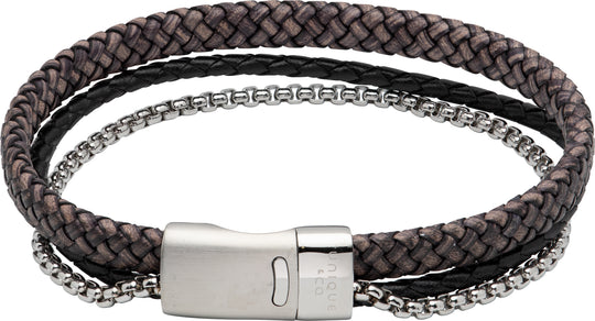 Leather & Chain Bracelet - Antique Black - 21cm - B481ABL/21CM