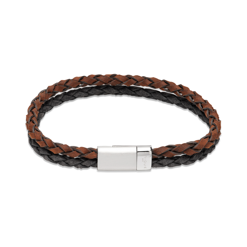 Double Leather Bracelet - Sesame/Dark Brown - 21cm - B507DB/21CM