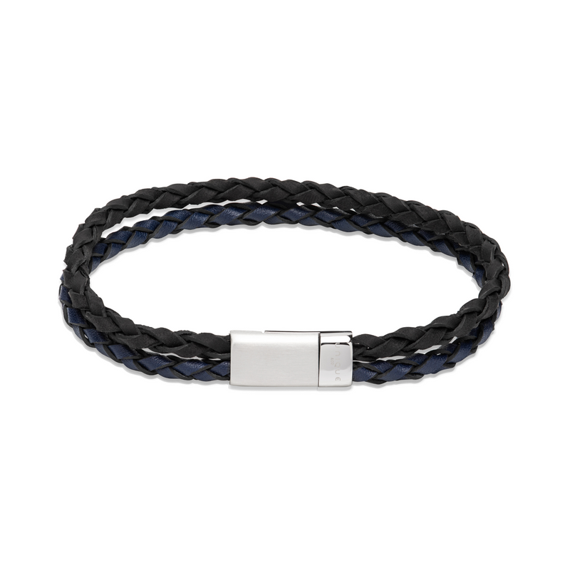Double Leather Bracelet - Blue/Black - 21cm - B507NV/21CM