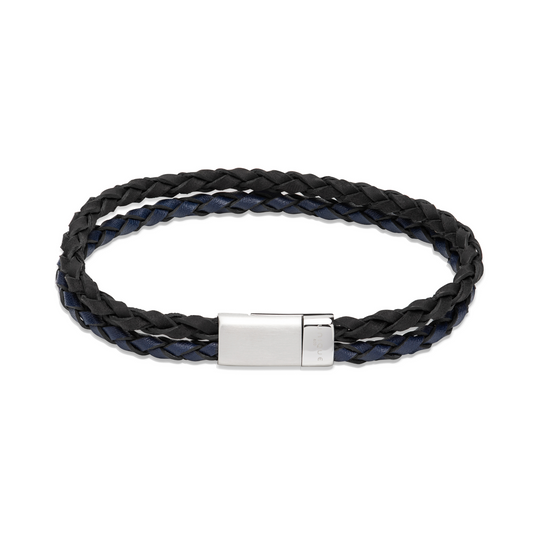 Double Leather Bracelet - Blue/Black - 21cm - B507NV/21CM