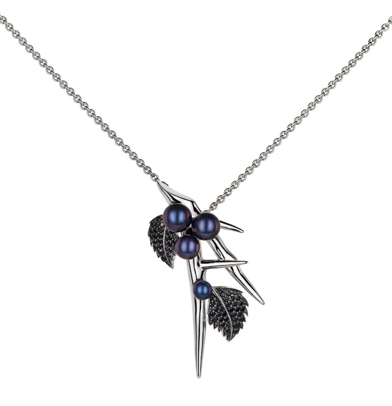 Blackthorn Drop Leaf Pearl Pendant - Silver - BT009.SSBKNOS