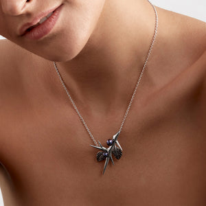 Blackthorn Branch Pearl Pendant - Silver/Black - BT011.SSBKNOS