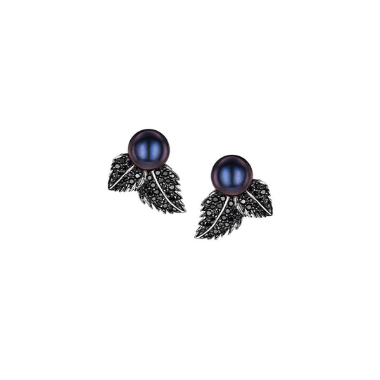 Blackthorn Pearl Stud Earrings - Silver/Black - BT012.SSBKEOS