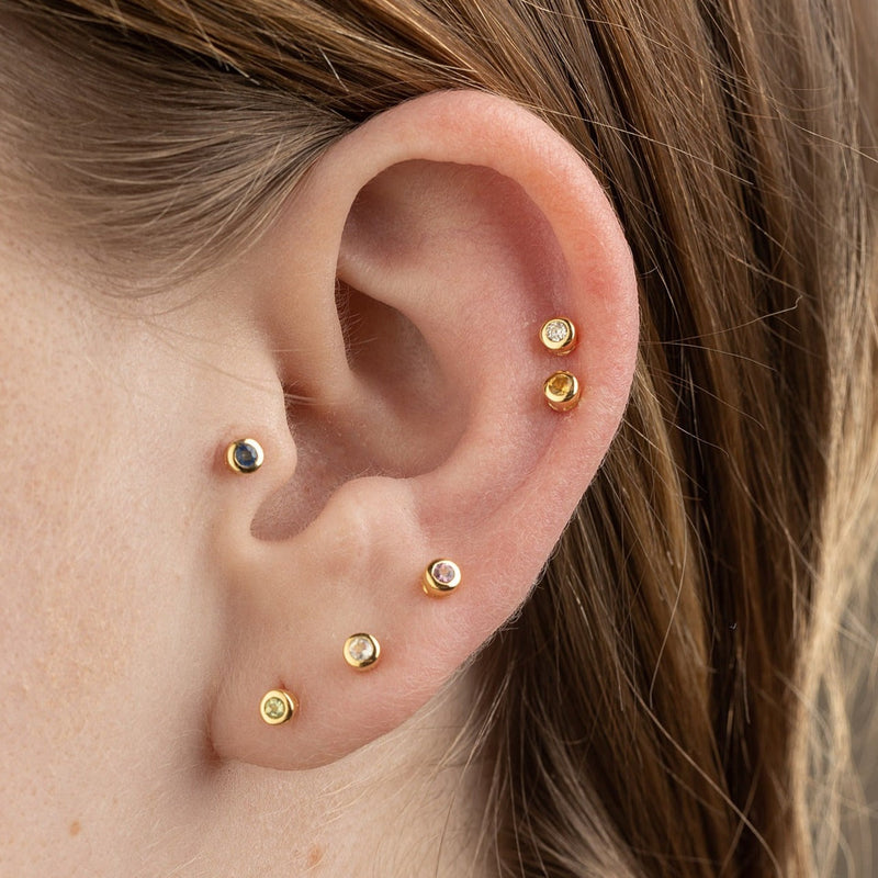 Teeny Tiny May Birthstone Stud Earrings - Silver/Emerald - SPSESBSEME