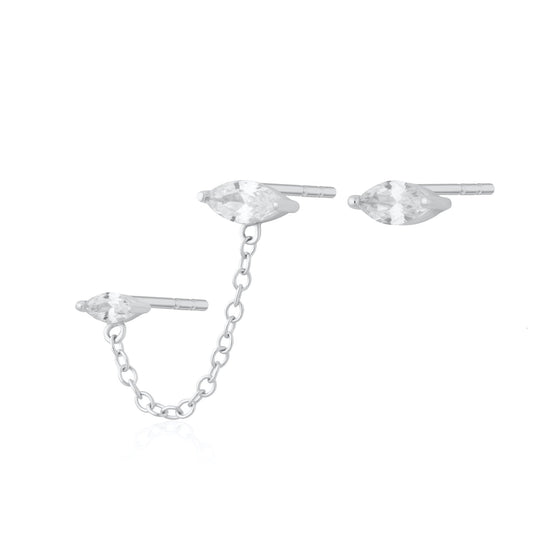 Crystal Droplet Stud Earring Set - Silver - SPS-135-104