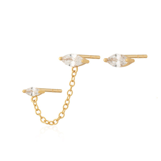Crystal Droplet Stud Earring Set - Gold -SPG-135-104