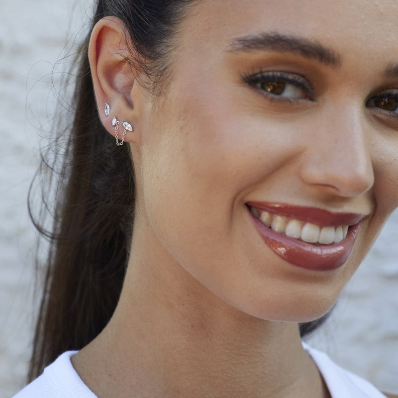 Crystal Droplet Stud Earring Set - Silver - SPS-135-104