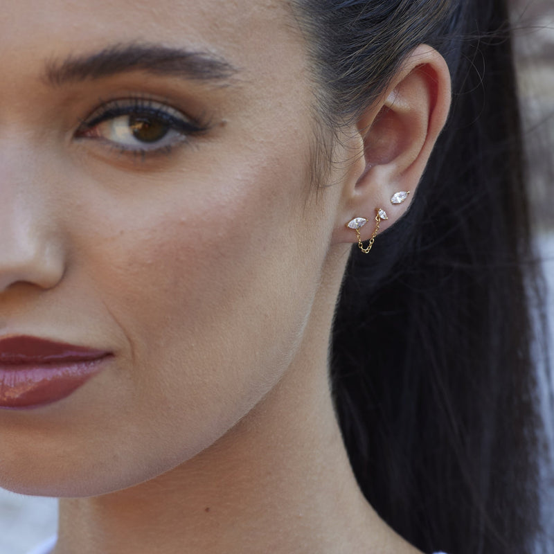 Crystal Droplet Stud Earring Set - Gold -SPG-135-104