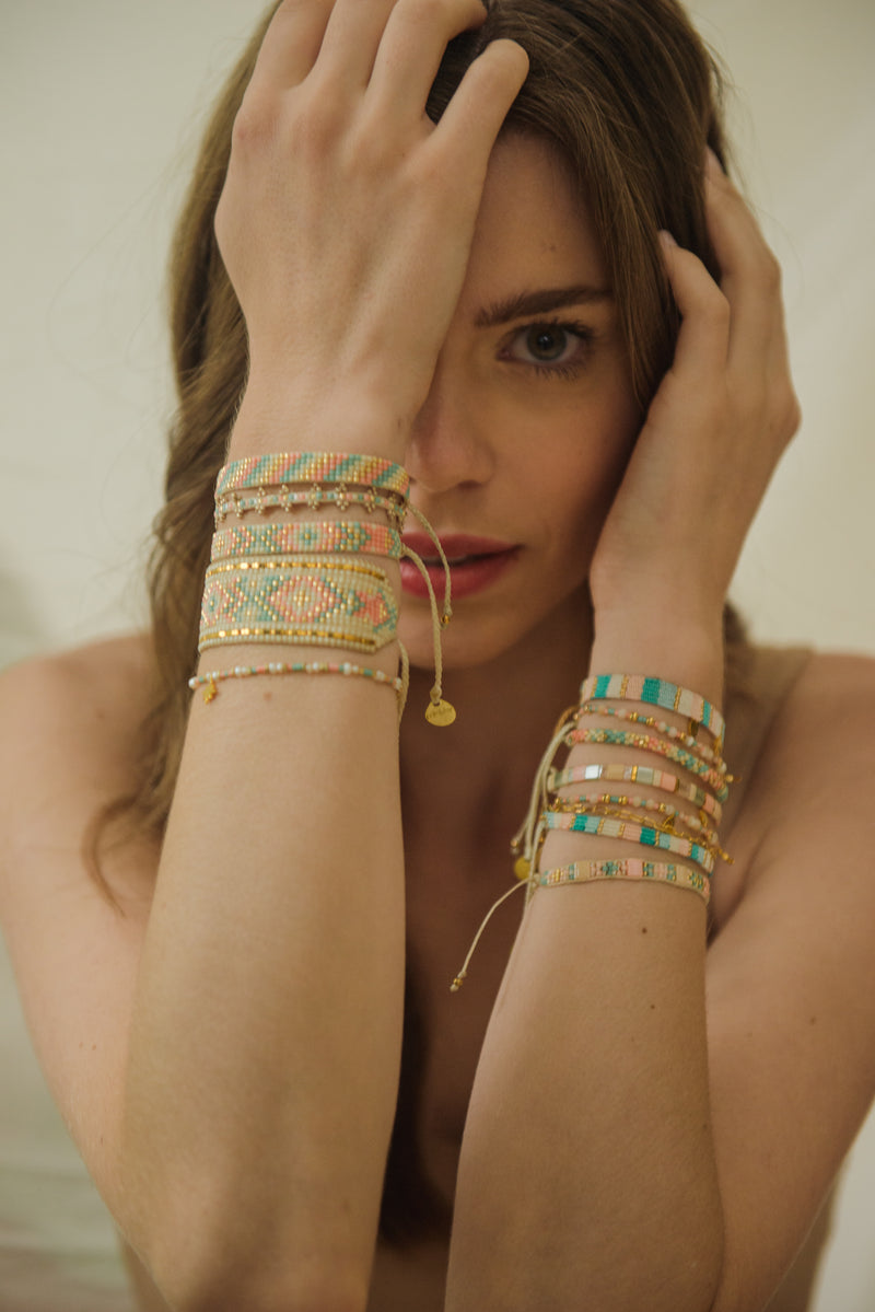 Telha Bracelet - Pale Pink/Green - B-BE-S-11148